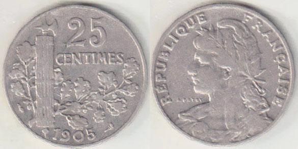 1905 France 25 Centimes A005037